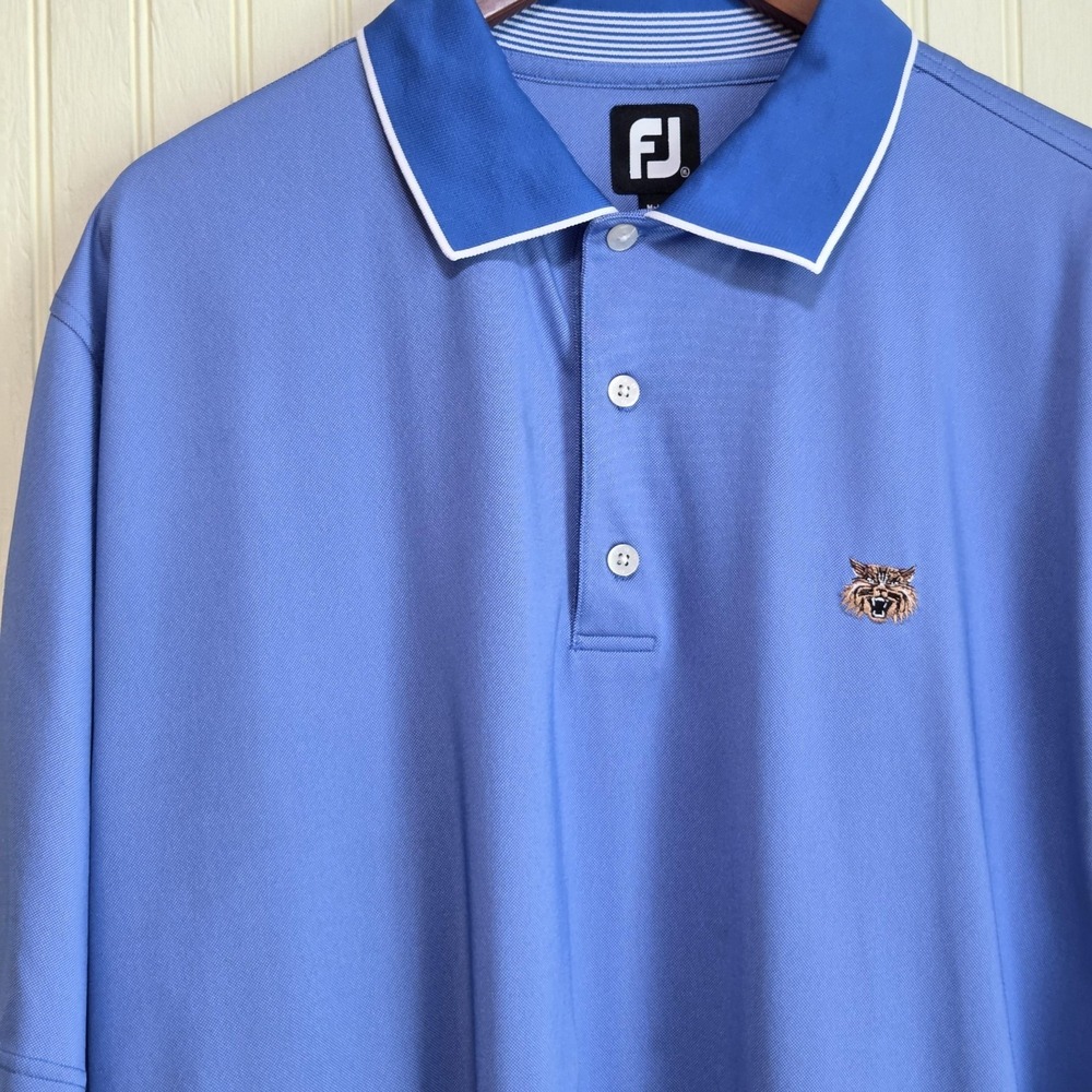 FootJoy Golf Polo Shirt Mens XL Blue Short Sleeve Solid Stretch Wildcat Logo
